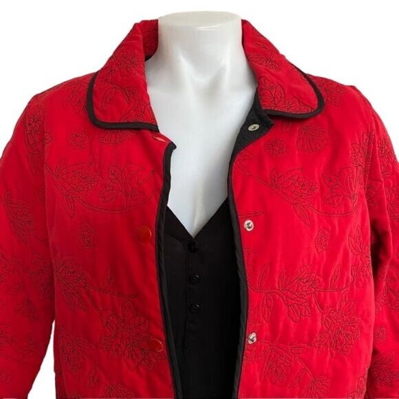 Vintage Analogy Embroidered Quilted Snap Button Down Coat Soft Shell Jacket Size - Picture 3 of 10